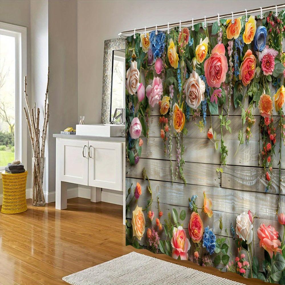 Charming Rural Floral Waterproof Shower Curtain - Designed With Vibrant Rosewood To Create A Comfortable And Elegant Bathroom