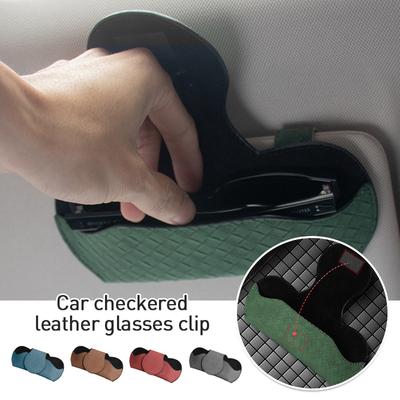 18x8cm Suede Car Sunglasses Holder Creative Soft Plaid Leather Glasses Case Car Sun Visor Organizer Auto Interior