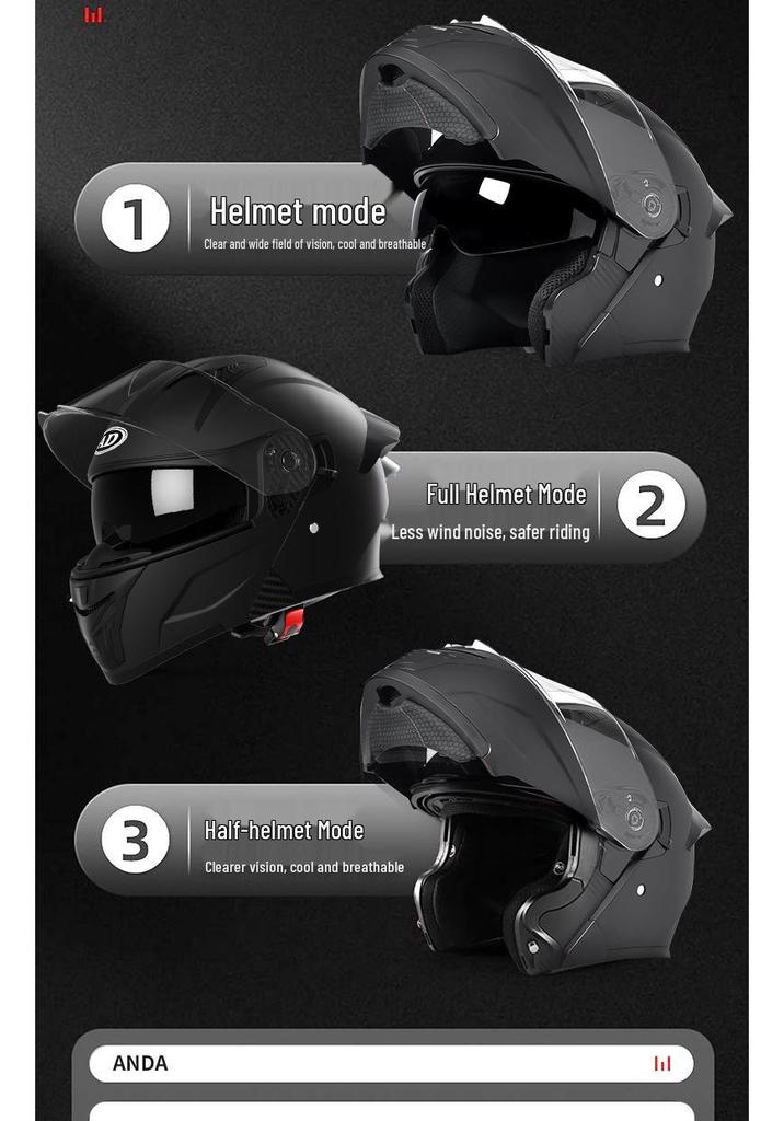 AD Unisex Full Face Motorcycle Helmet with LED Taillight, All-Season, 3C/DOT Certified, Flip-Up Design