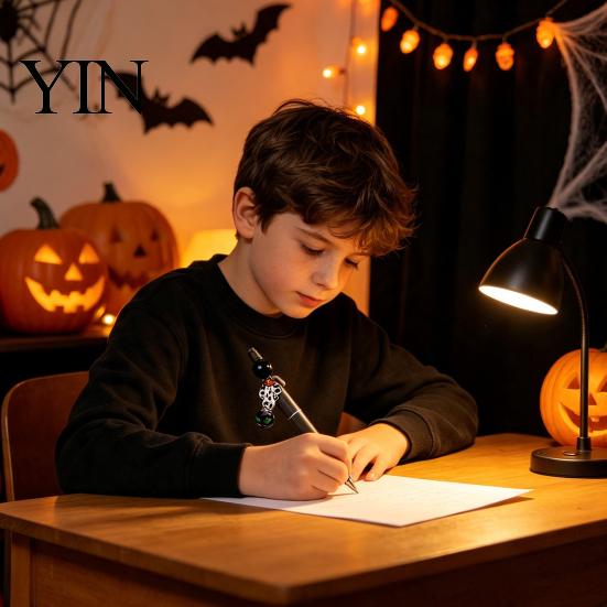 Holiday Gift Ideas 8PCS Halloween Beadable Pens, DIY Ballpoint Pens with Ghost Pendants And Acrylic Beads, Creative Stationery for Office School