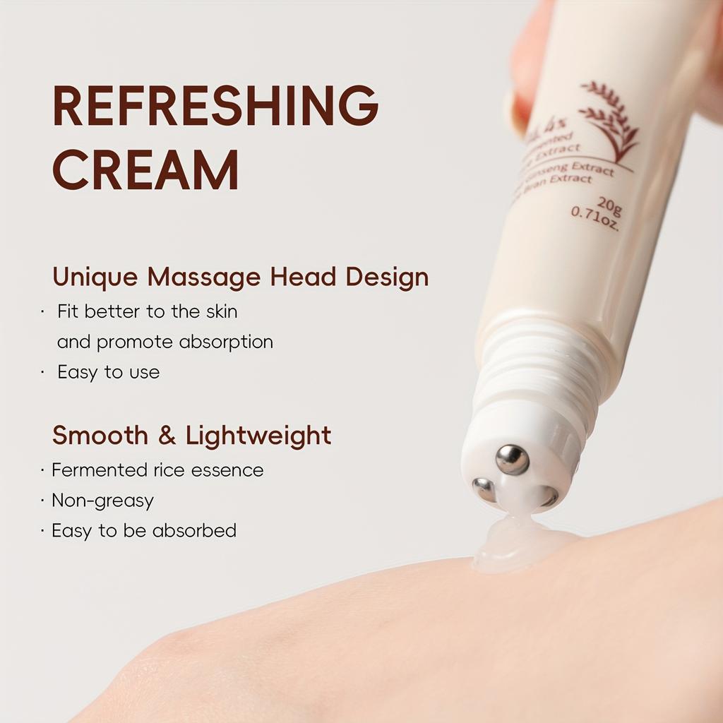 Cremă de ochi cu orez LAIKOU, Aplicator cu bilă, Esență de orez fermentat, cu Niacinamidă și Acid Hialuronic, Portabilă pentru călătorii, Utilizare zilnică și de somn