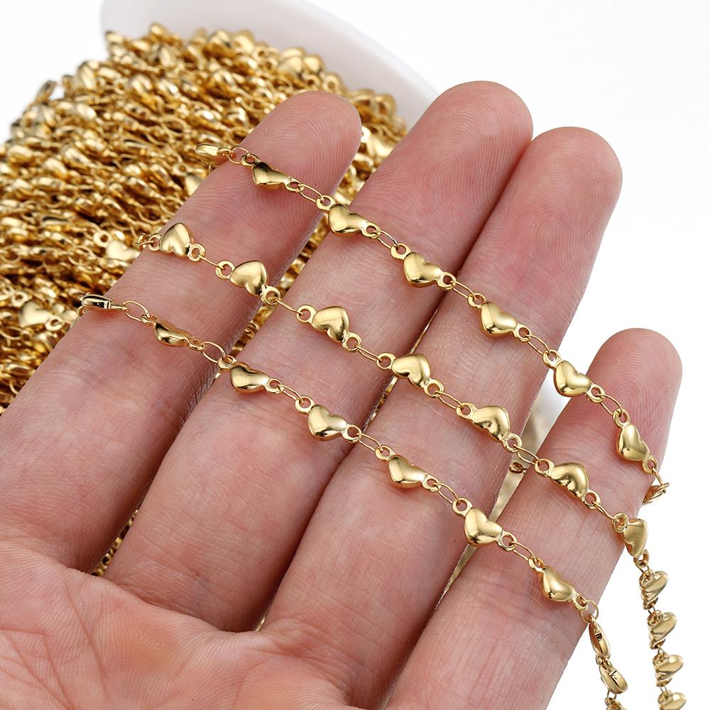 1Meter 4mm 5mm Stainless Steel Gold Color Love Heart Link Chain Handmade DIY Necklace Bracelet Anklets Jewelry Making Supplies