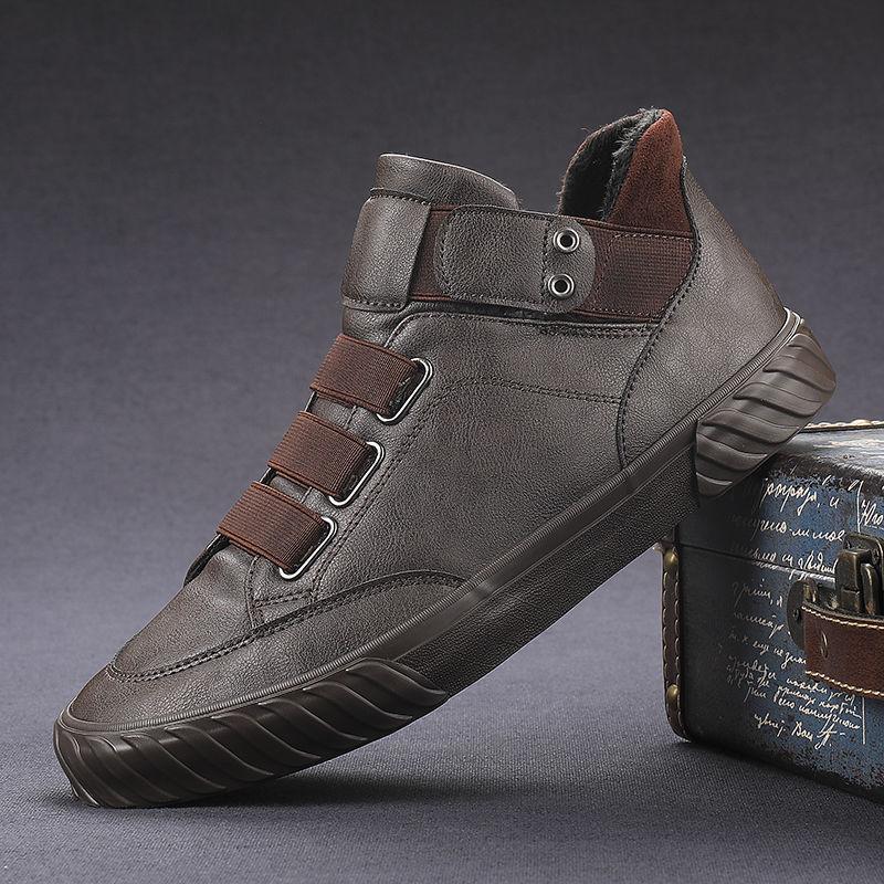 New Korean version trend men's shoes British style fashion versatile casual shoes men's mid-top leather shoes breathable leather board shoes