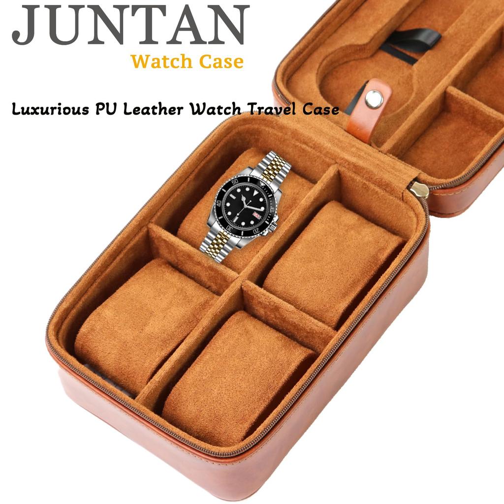 Juntan Hard Travel Watch Case Storage Organizer for Watches and Zippered PU Leather Watch Travel Box for Ring and Watch Storage for Men and Women