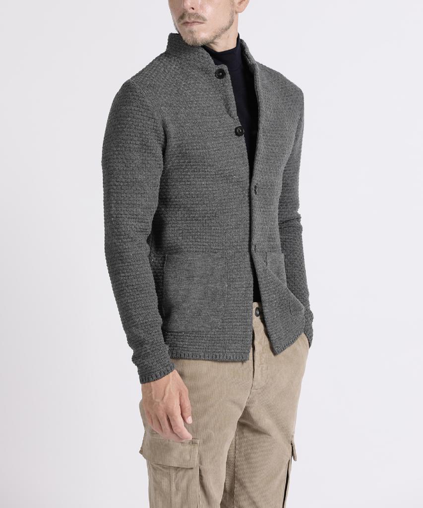 Panicale Gray Textured Wool Blend Knit Cardigan Jacket