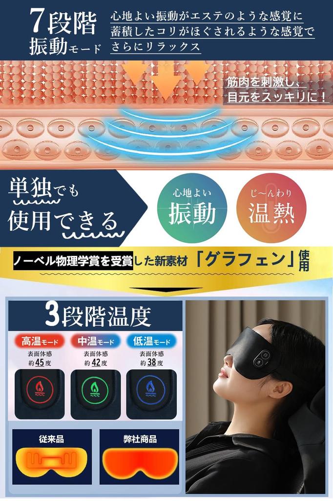 Beemyi Hot Eye Mask USB Rechargeable x Cordless Silk 3 Temperature Levels 7 Vibration Rechargeable Cordless Eye Warmer for Sleeping Blackout Sleep Aid