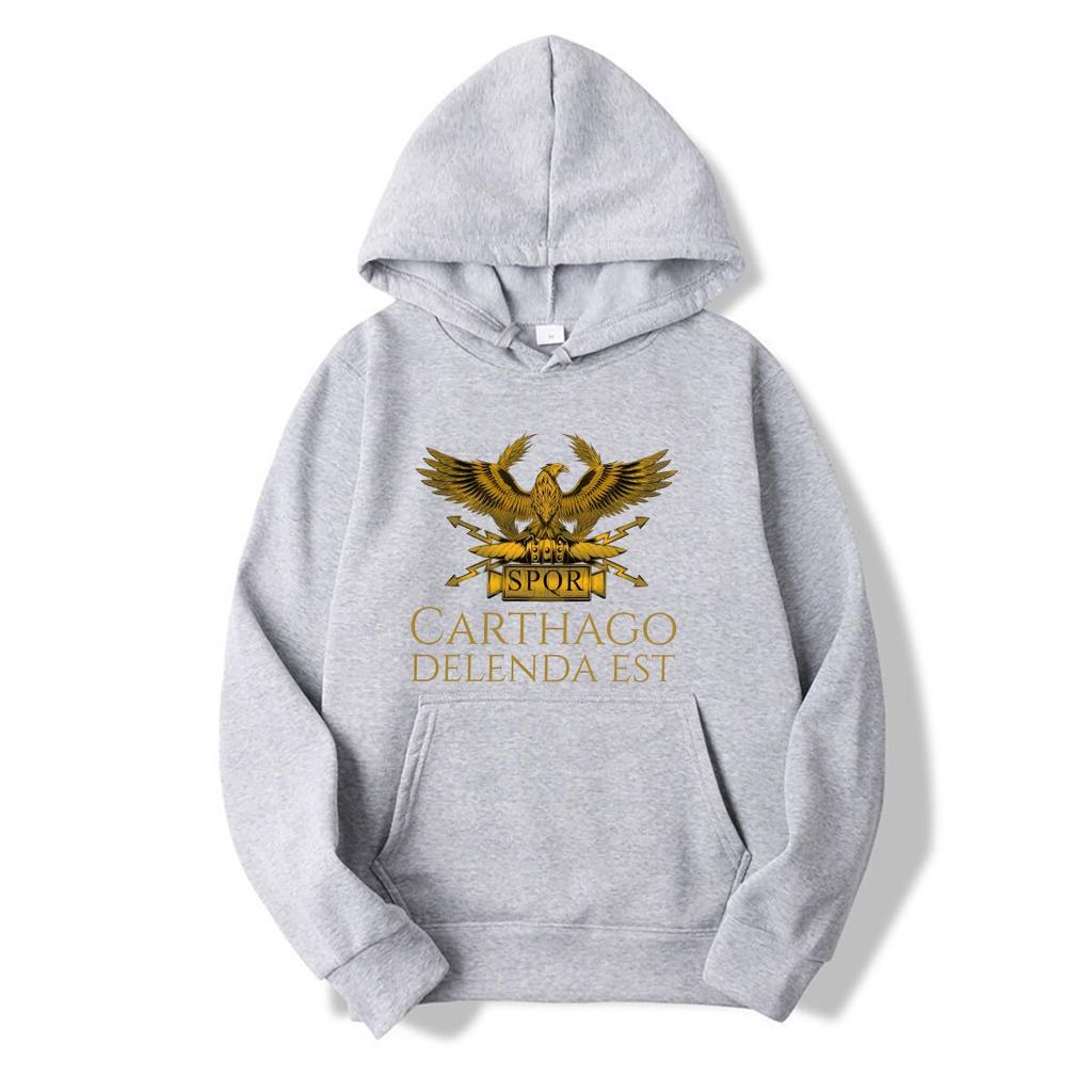 Ancient Classical Roman History Carthago Delenda Est Latin  Sleeve SPQR Hoodies Imperial Golden Eagle Hoodies