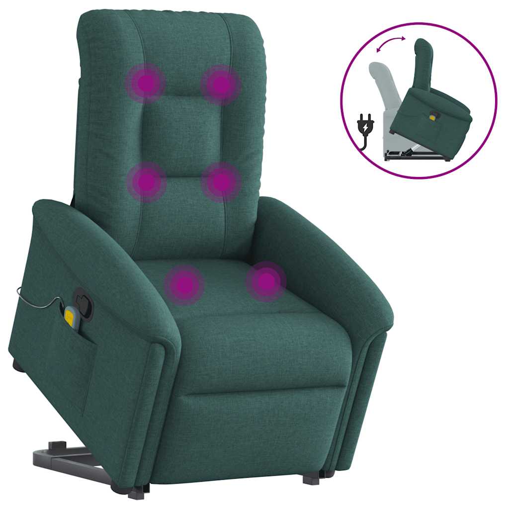 Massage Recliner with Rising Function Dark Green Fabric