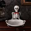 Dark Aesthetic Ornament Halloween Skeleton Decorative Tray, Gothic Storage Tray with Black Cape Red Figurine Bow, Multifunctional Desktop Organizer