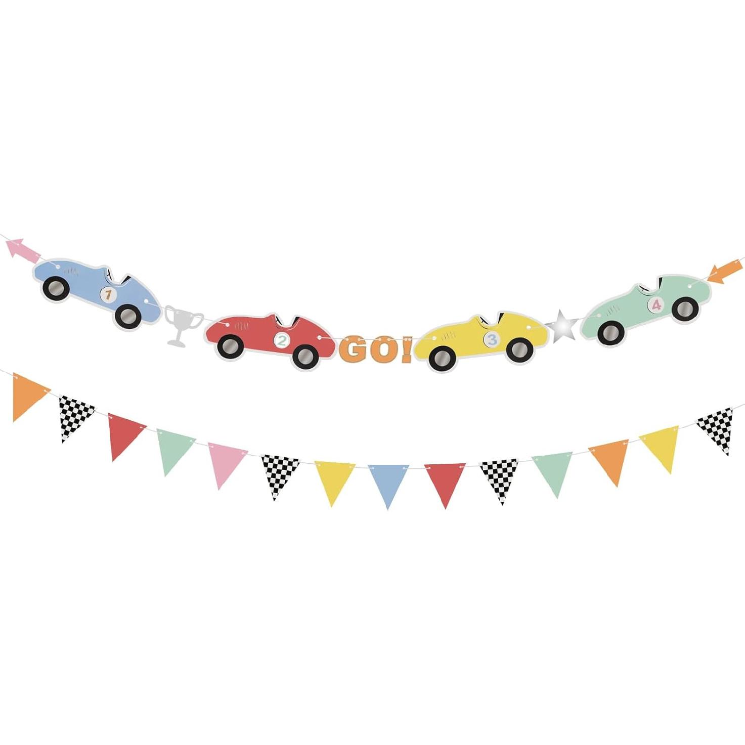 2 Pack Vintage Race Car Party Banners 7.22 ft Race Car Birthday Party Decorations Birthday Supplies