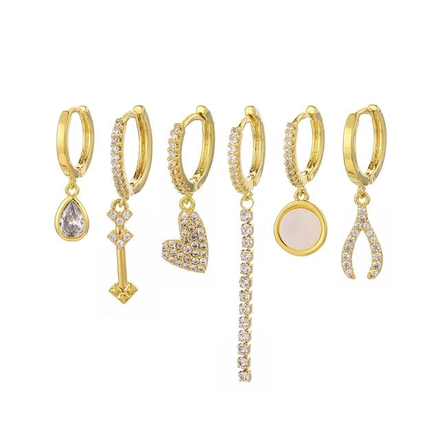 

ANENJERY микро циркон геометрическое сердце любовь кисточка кулон серьги-кольца для женщин блестящие серьги из 6 предметов