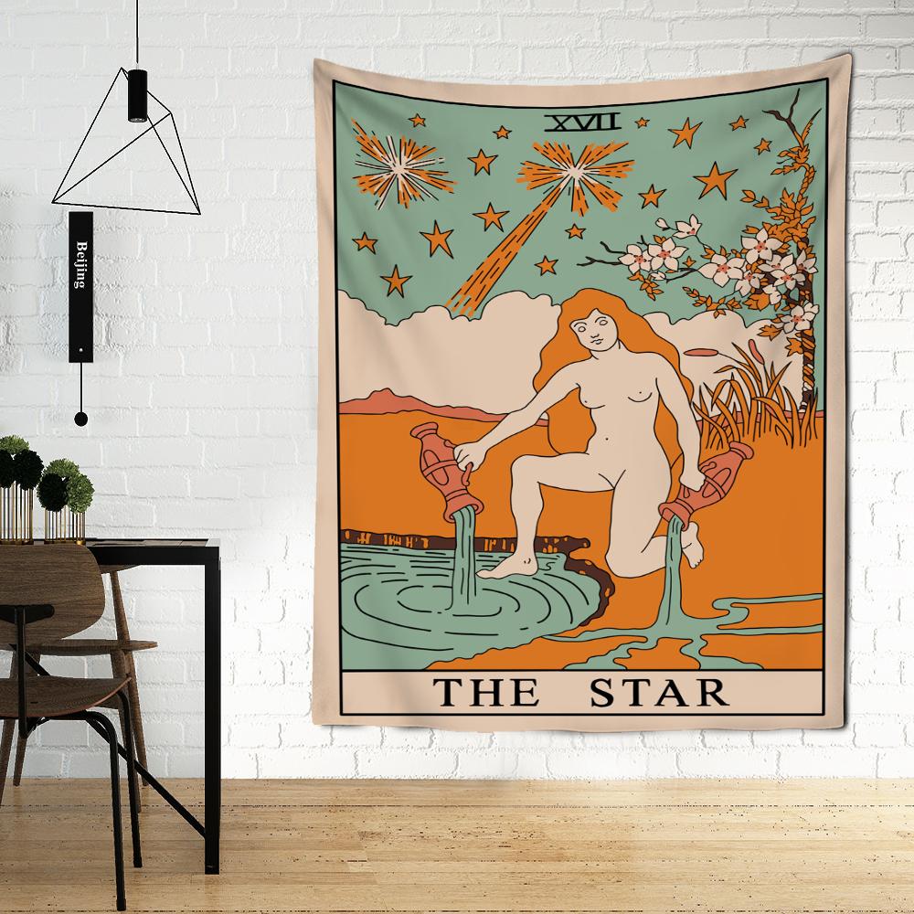 Orange Poured Water Girl Tarot Tapestry Wall Hanging Psychedelic Witchcraft Hippie Tapez Bohemian Room Home Decor