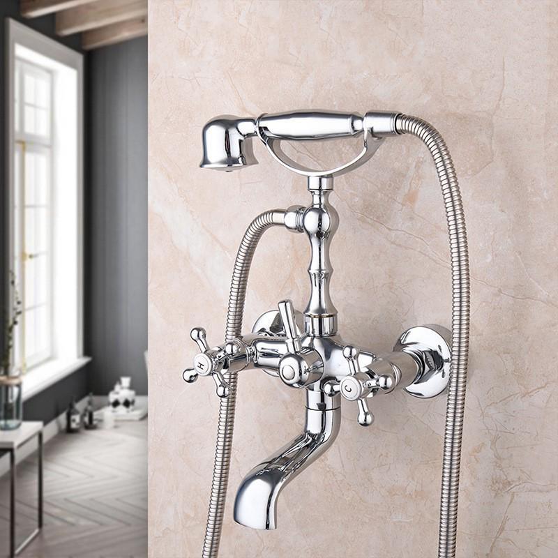 French Retro Full Copper Gold Shower Head Set with Hot and Cold Faucet