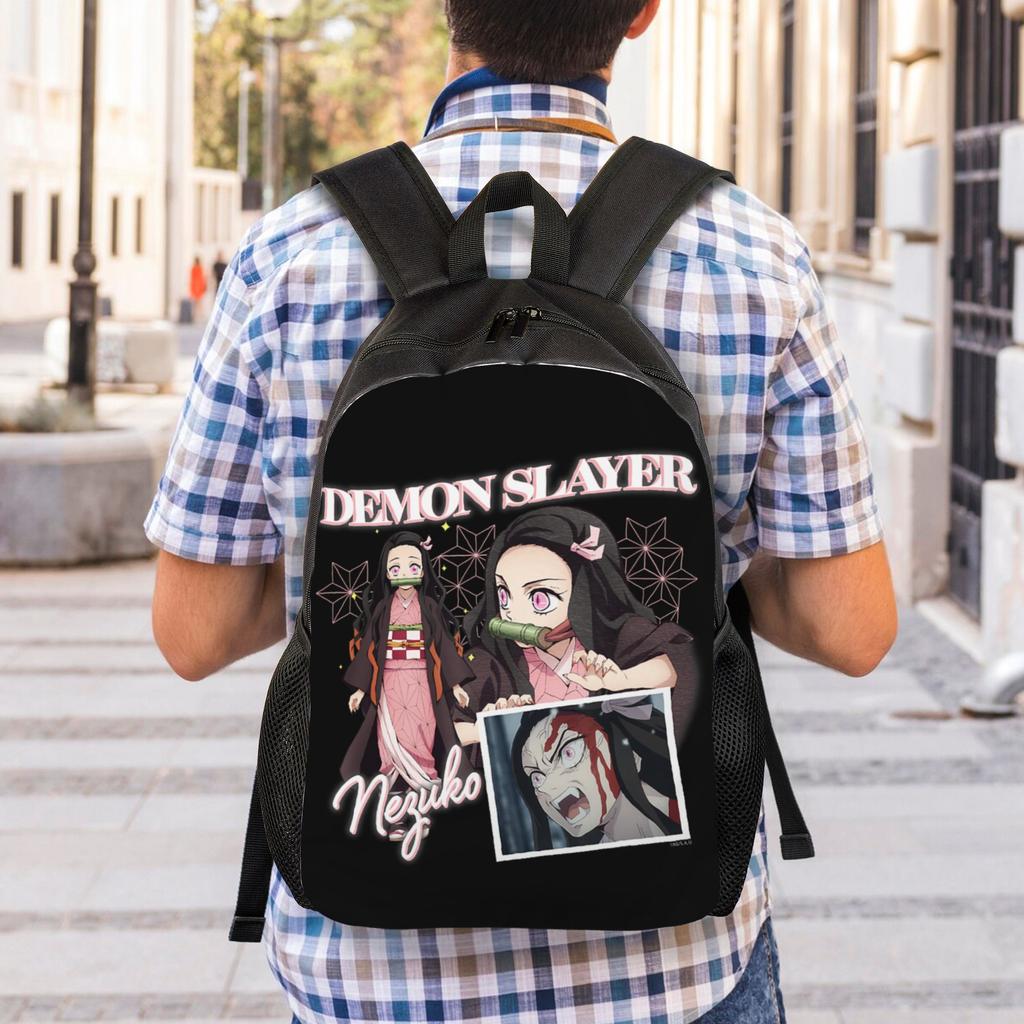 Demon Slayer Backpacks Kimetsu No Yaiba Nezuko Awakened Demon Daypack  Mochila Office Work Retro Washable Rucksack
