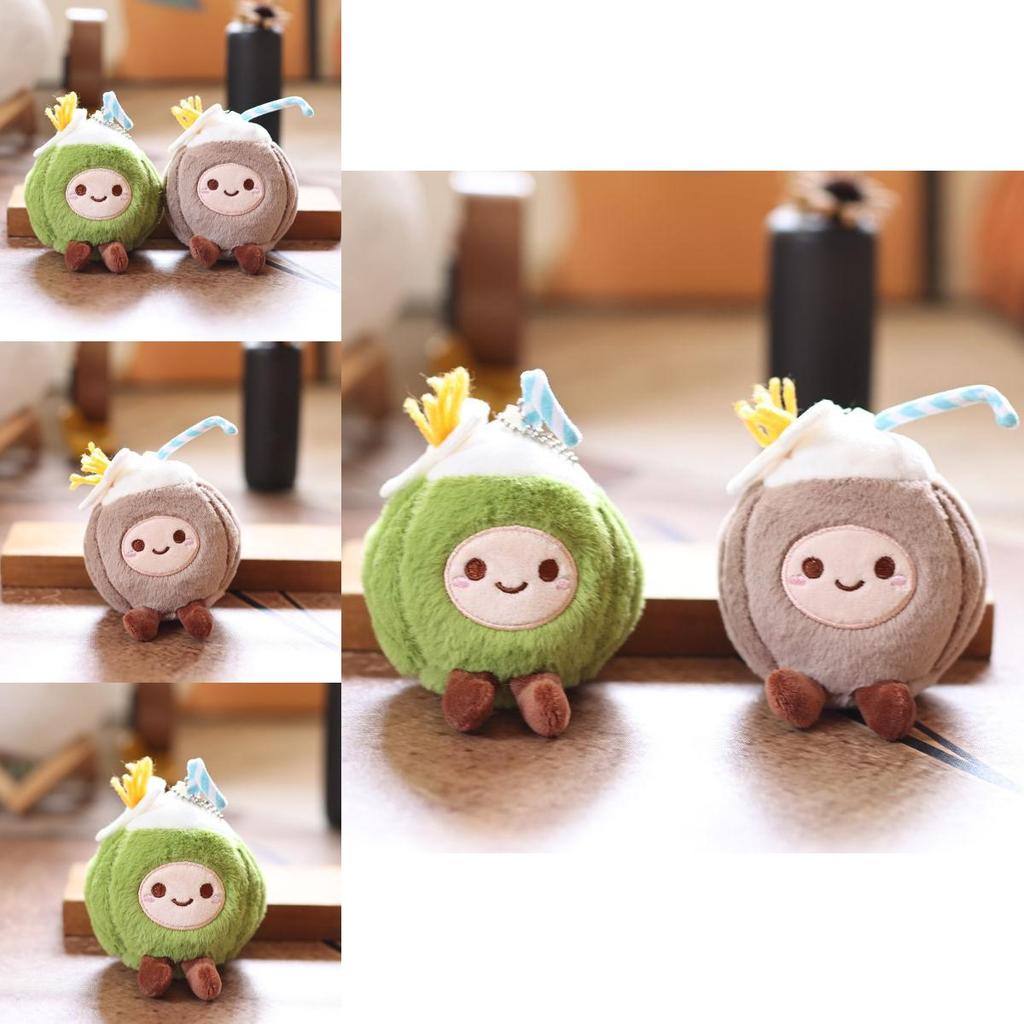 Cute Coconut Plush Keychain With Soft Short Pile For Bags And Keys