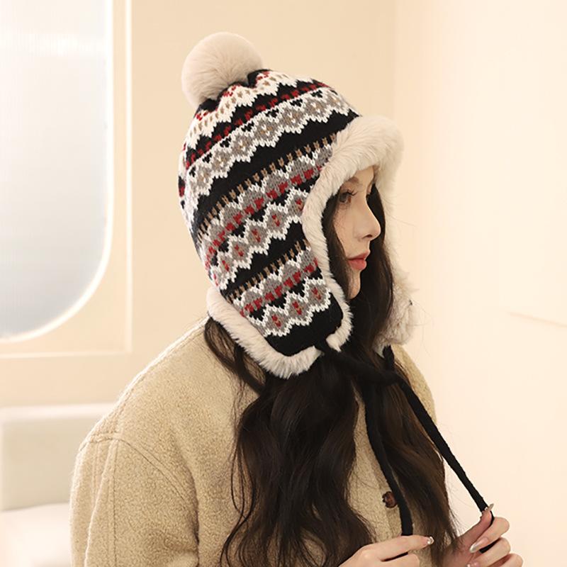 Wool Hat Women's Season Thickened Warm Face Small Ear Protection Plush Hat Riding Cold Cover Lei Feng Hat