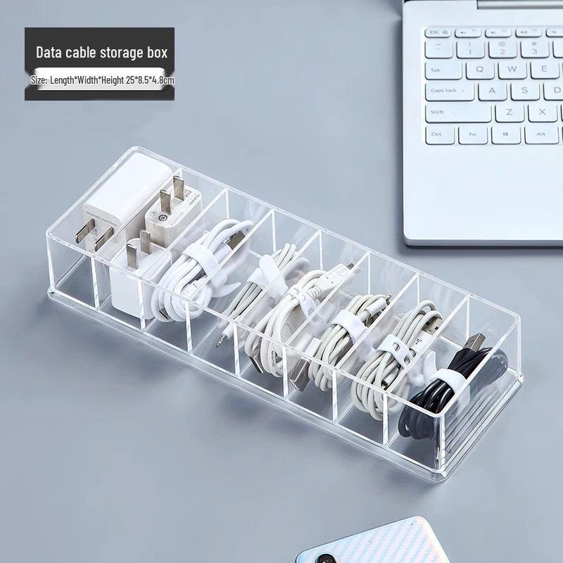 

Desktop Cable Organizer Box - Multi-Grid Storage for Chargers & Power Cords