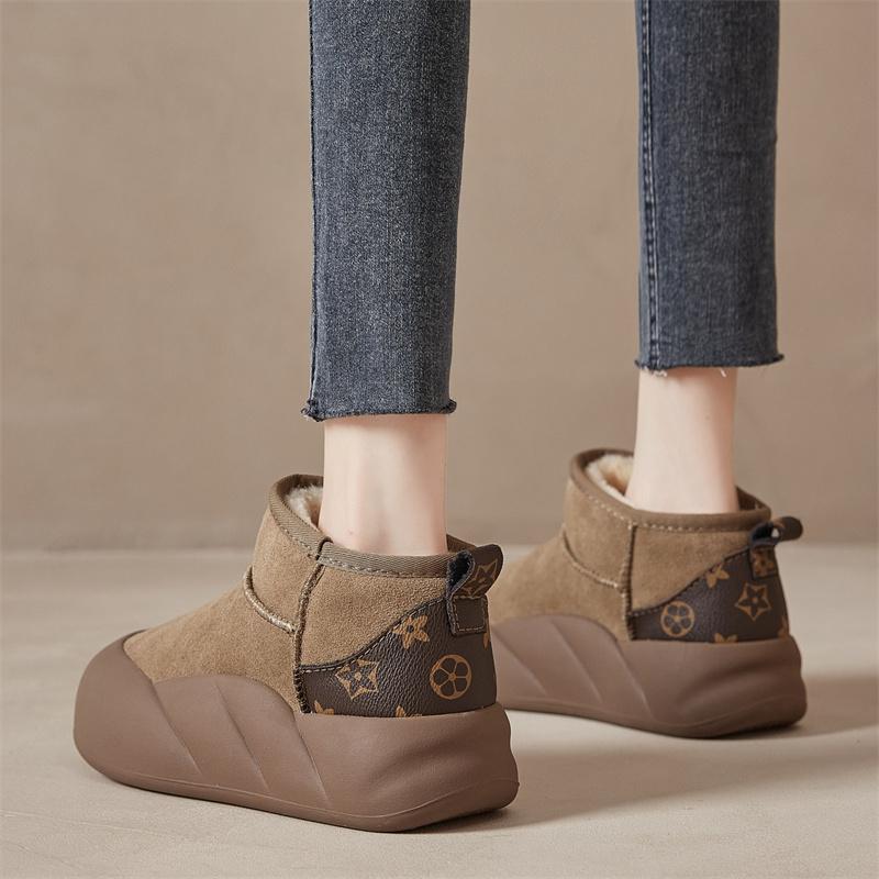 

Leather explosive snow boots women s winter 2025 new short boots thick-soled piled thickened warm non-slip cotton shoes 35 хаки