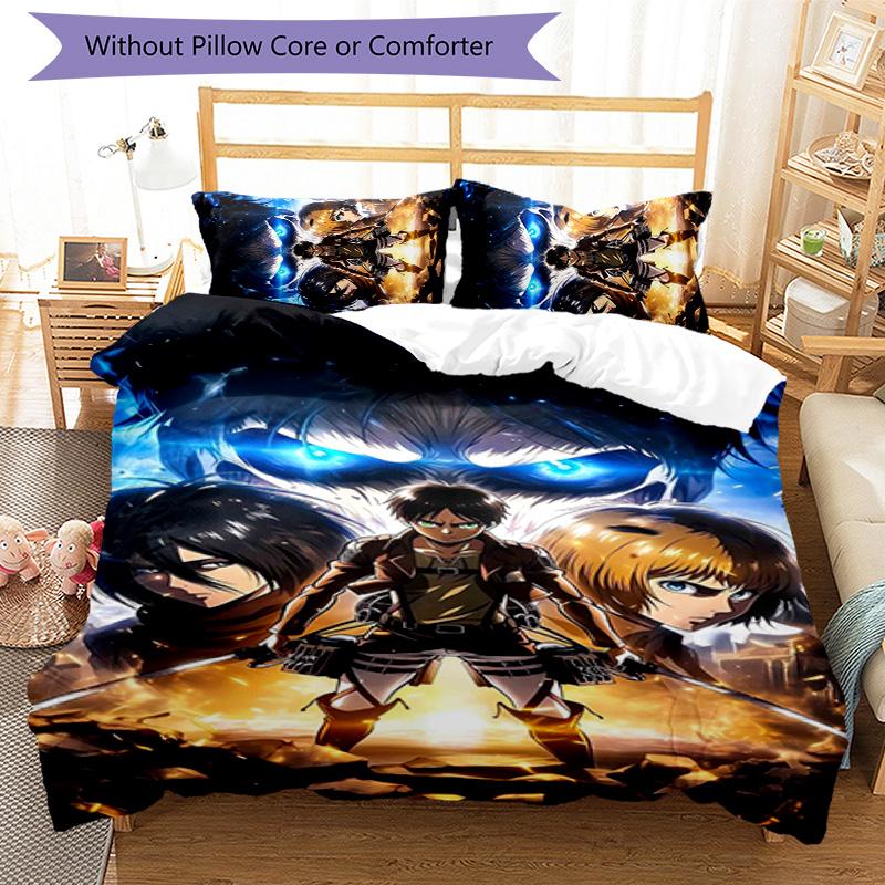 Attack on Titan 3pcs Bedding Set Duvet Cover Closure Includes 1 Duvet Cover & 2 Pillowcases for All Seasons Bedroom Home Dorm Decor