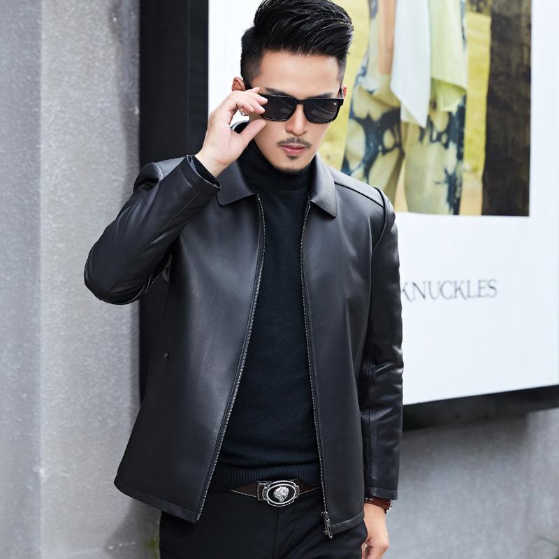 

Мужская куртка из натуральной кожи среднего возраста из натуральной кожи, мужская куртка из овчины и хлопка с короткими лацканами 4XL