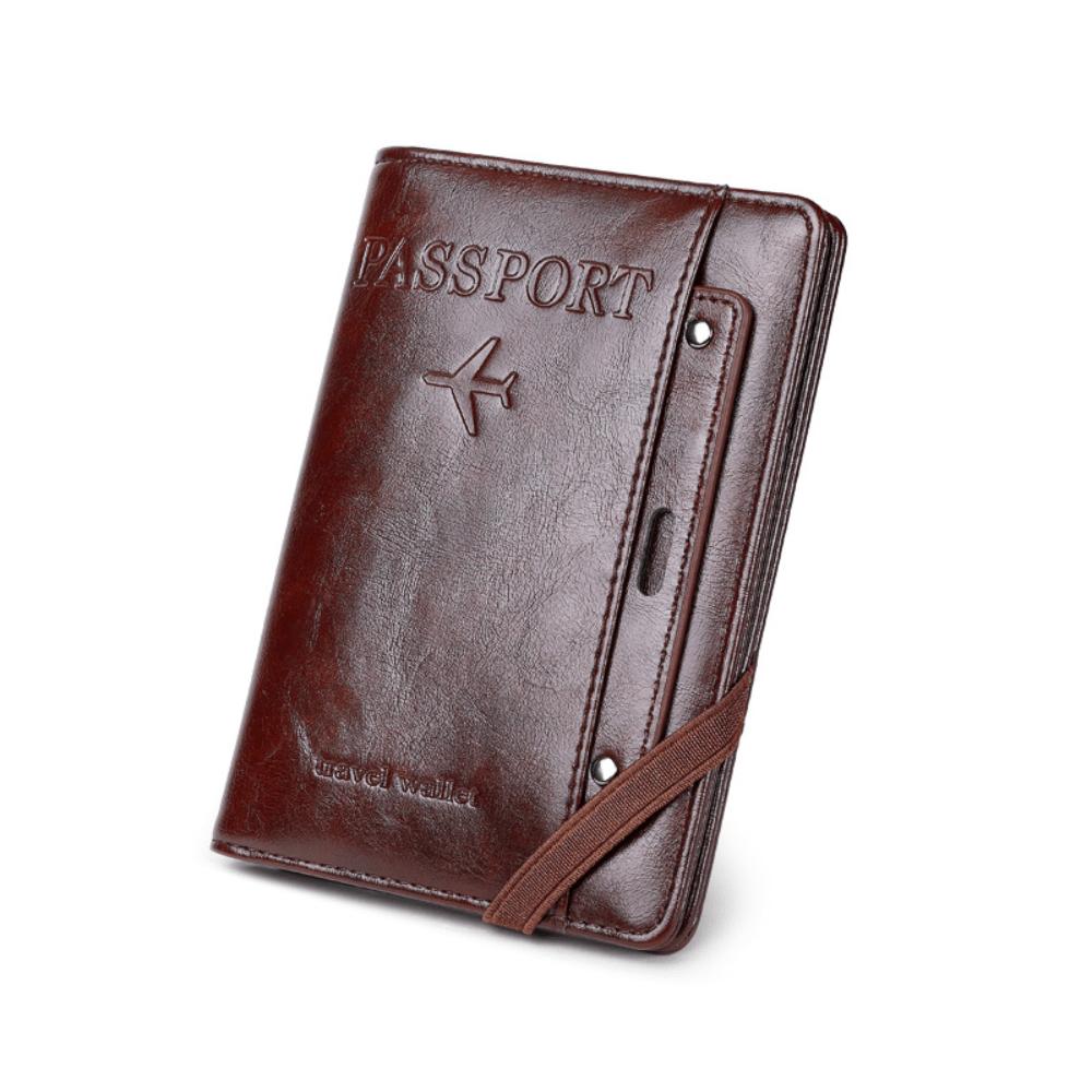 Sac passeport de voyage anti-vol RFID multi-fonction ticket rétro document grande capacité multi-cartes Coffee multicolore