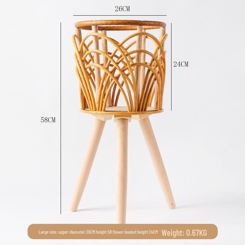 Triangle Floor-Standing Woven Rattan Flower Pot Stand