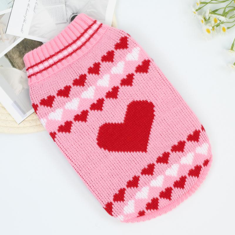 Small Dog and Cat Valentines Sweater Heart Pattern Dog Clothes Pullover Turtleneck Holiday Pet Apparel Pink