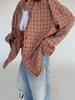 Camicia a quadri da donna con bottoni, Blusa a quadri oversize a maniche lunghe, Top autunnale casual dal taglio rilassato