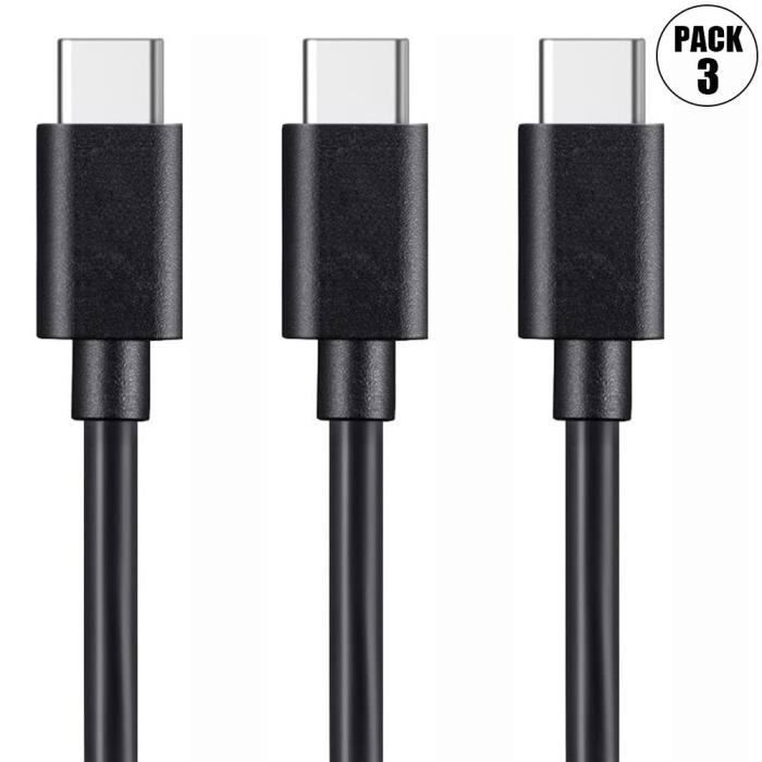 Câble USB-C - E.F.CONNECTION - 1 Mètre - Lot de 3 - Recharge rapide - Noir