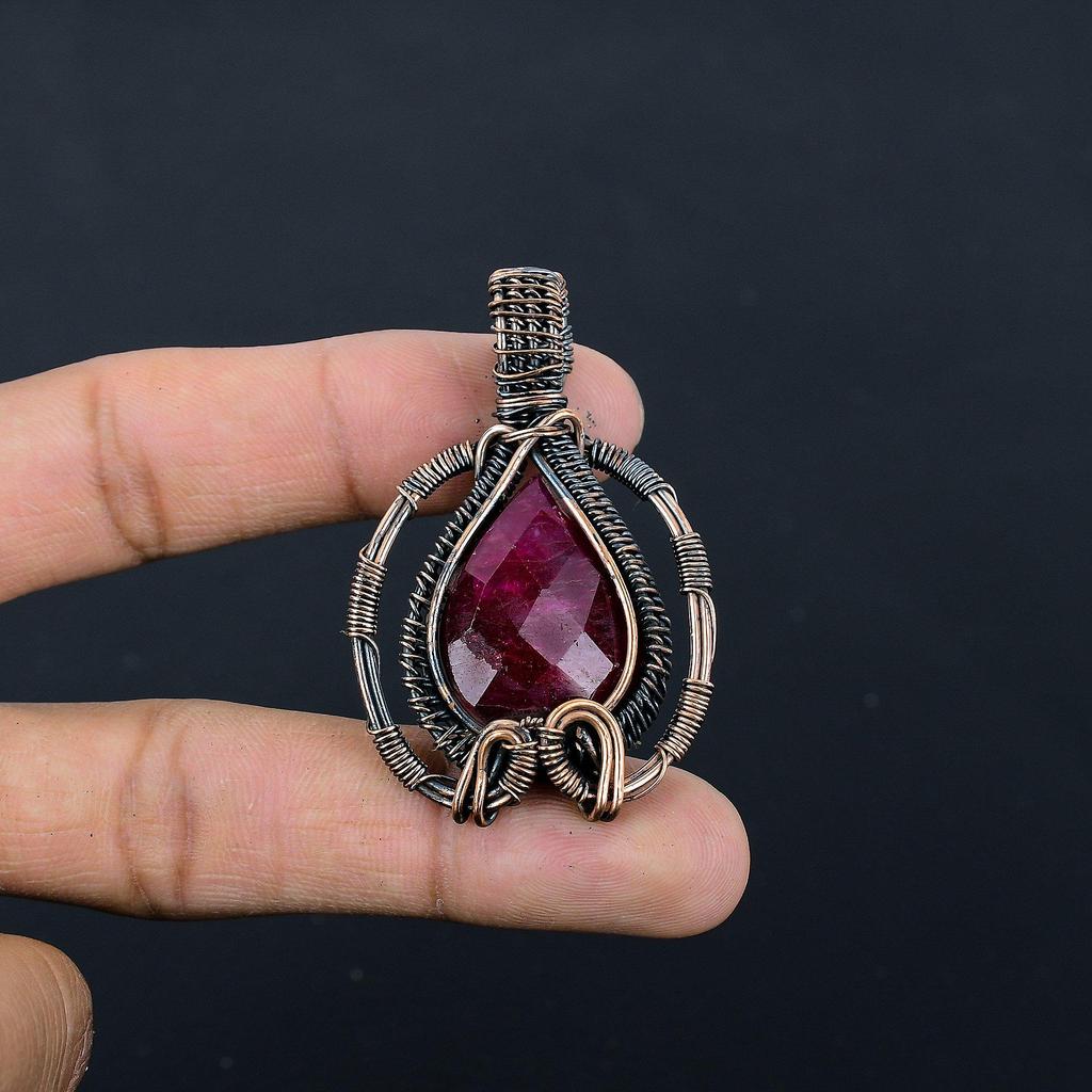 Ruby Pendant Gemstone Jewelry, 999 Copper Wire Wrapped Handmade Pendant, Latest Design Jewelry