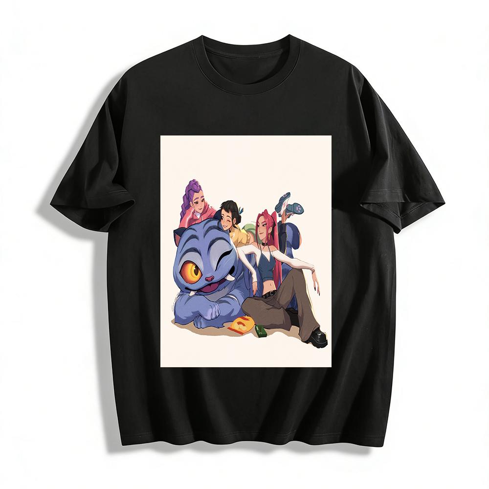Arcane Jinx Vi Powder & Cat Graphic T-shirt Trendy Loose Casual Top For Game Fans Pure cotton T-shirt XXS