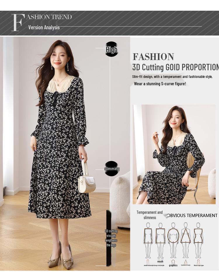 French Retro Fairy-Inspired Slim-Fit Floral Midi Dress for Women