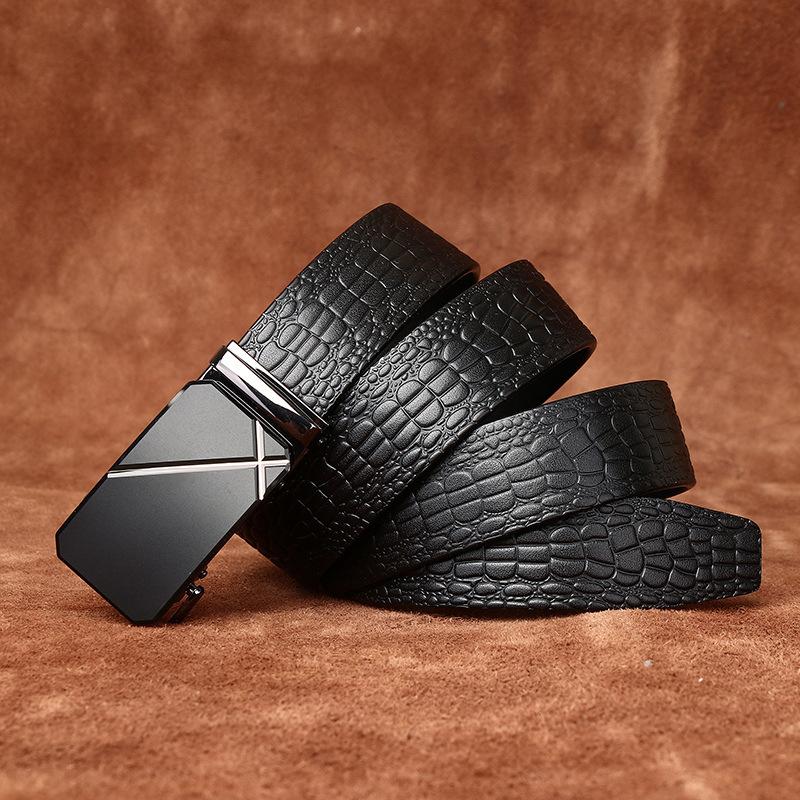 Erkek Kemer İş Rahat Boya Penetrasyonlu Kabartmalı Timsah Desenli Gerçek Sığır Derisi Yüzey Konforlu Tıklamalı Kemer Erkek Deri Kemer