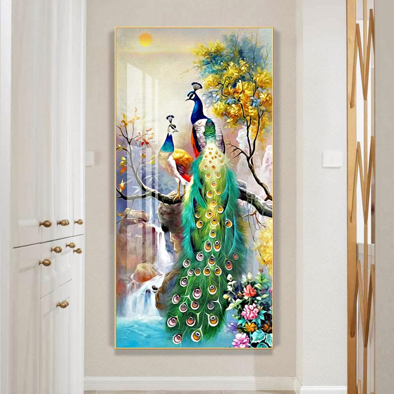 Golden Peacock Butterfly Flower Feather Bird Canvas Painting Animal Posters and Prints Wall Art Picture for Living Room Decor