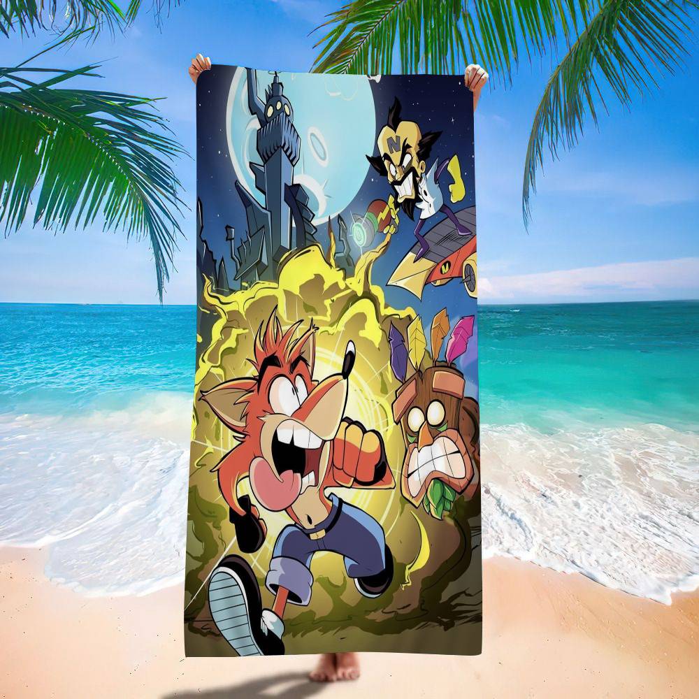 Video Game C-Crash B-Bandicoot Beach Towel Bath Towels for Girl Microfiber Quick Dry Custom Sand Free Beach Yoga Spa Gym Pool