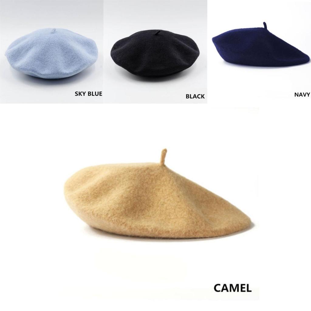 Elegant Women Solid Wool Beret French Artist Beanie Hat With Warm Winter Comfort