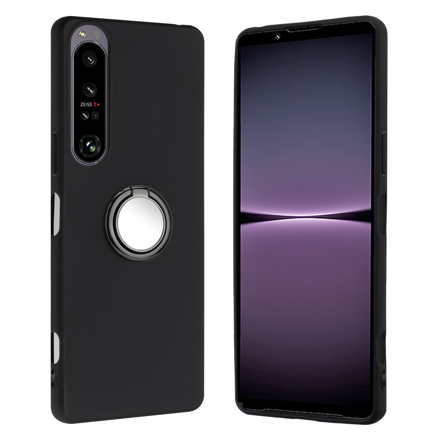 

Чехлы для мобильного телефона Sony Xperia 1 VI Матовый мягкий ТПУ чехол с кольцом-держателем и подставкой Black