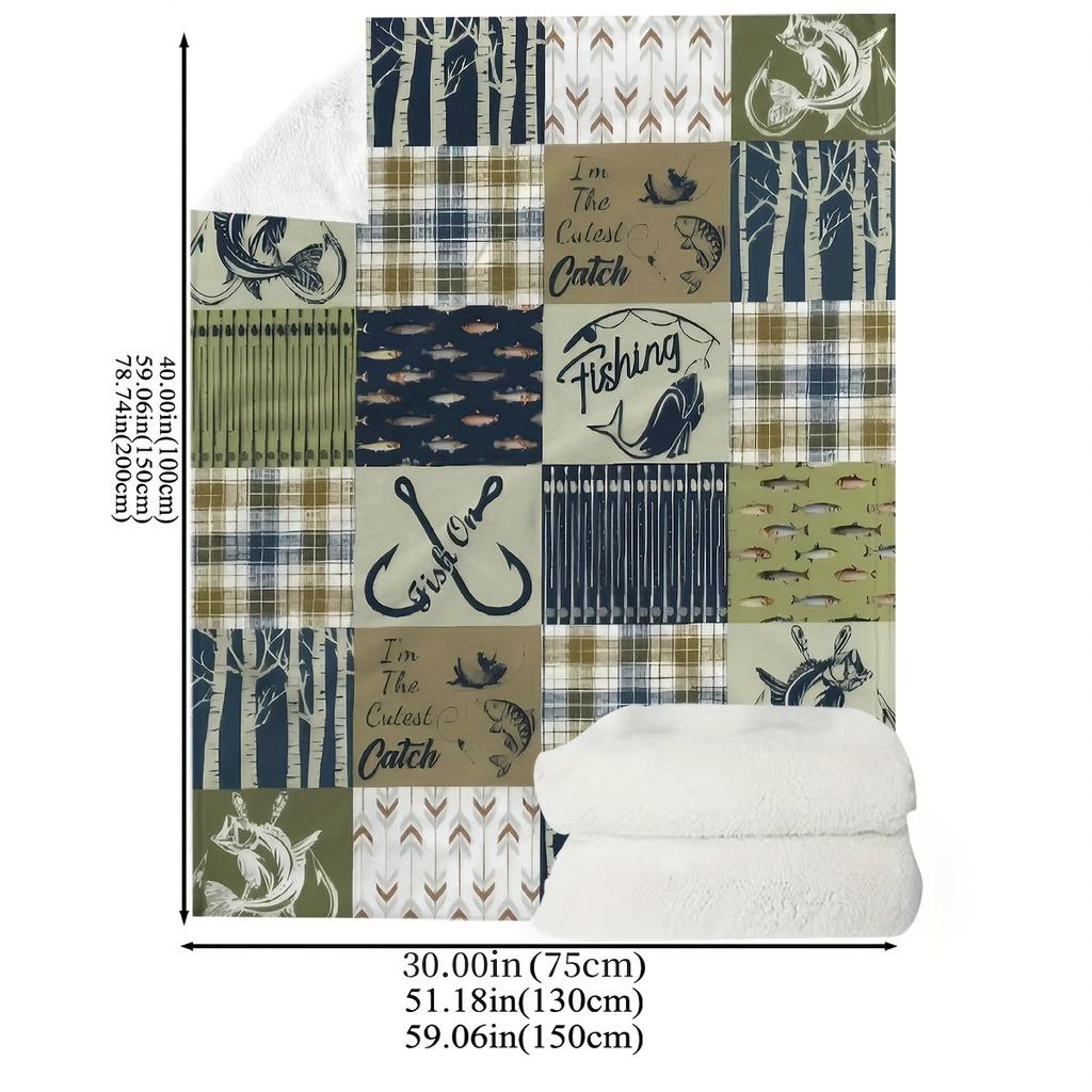 Coperta Plaid in Flanella con Motivo da Pesca Vintage - Morbida, Confortevole, Multiuso per Tutte le Stagioni, Divano Letto, Viaggio, Campeggio