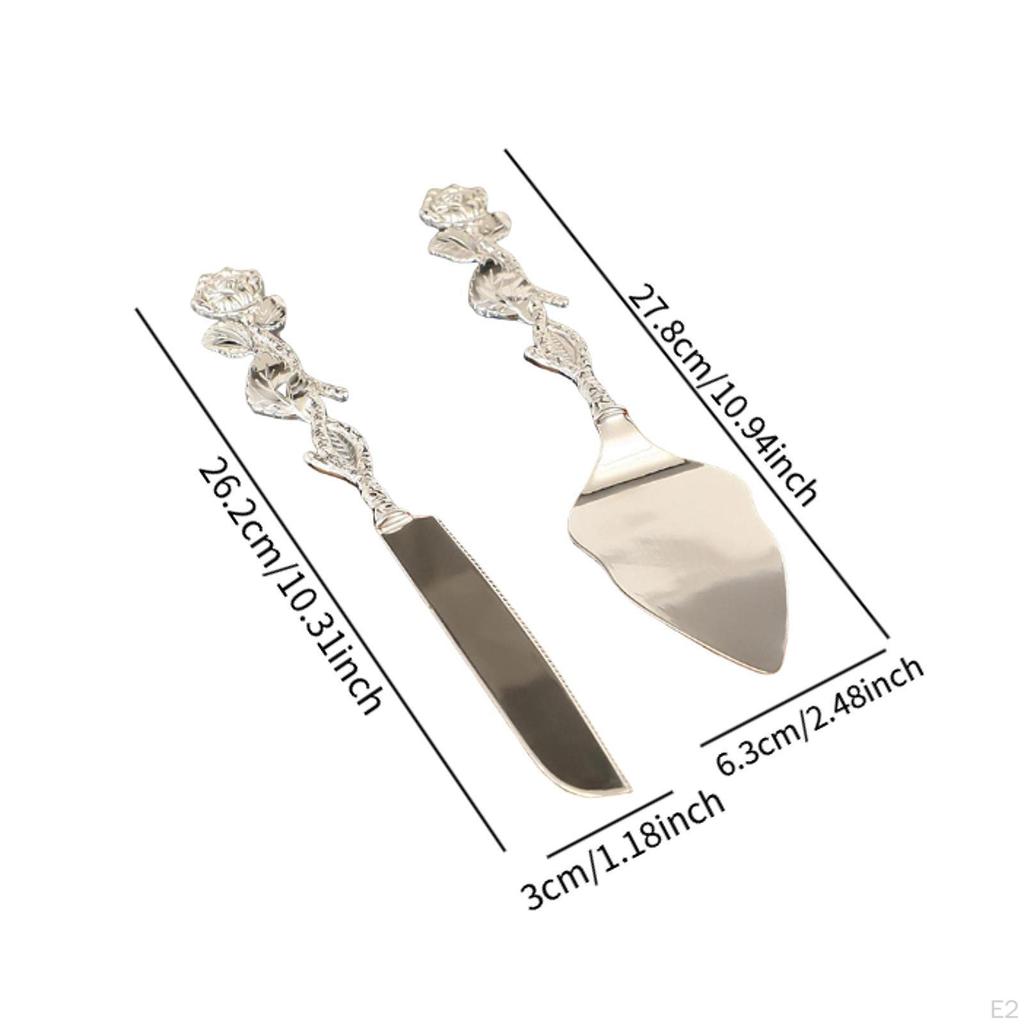2Pcs Cake Cutting Set for Wedding Shovel Carver Pizza Cheese Pie Silver