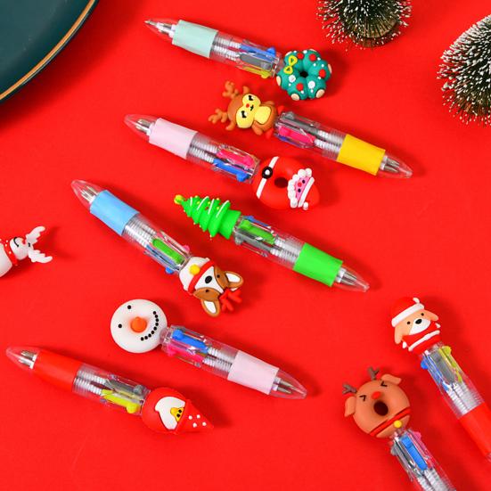 Christmas 4-Color Ballpoint Pen Set Santa Theme Click Pens Smooth Writing Ballpoint Pens for Holiday Gifting