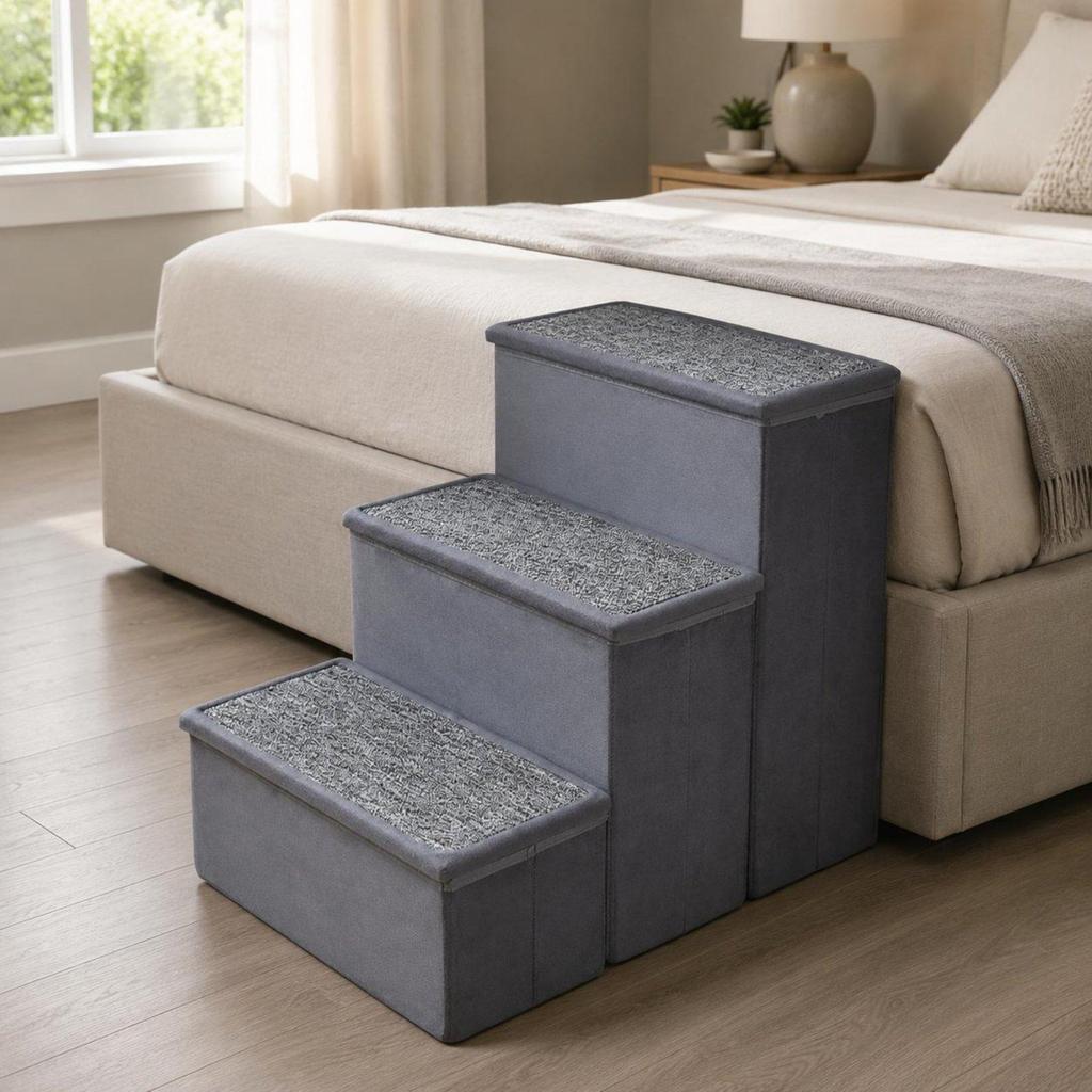 3 Pieces Foldable Pet Stairs Non-Slip Feline Dog Step Stool 2-in-1 for Home