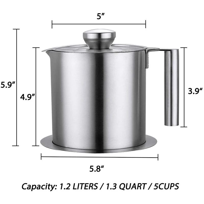 

304 Stainless Steel Grease Strainer Container Large Oil Storage Pot Grease Keeper with Lid and Handle Kitchen Cooking & Frying