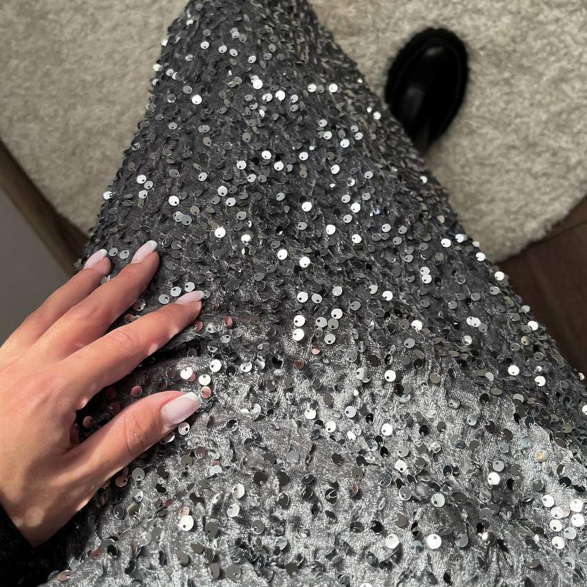 Outono e inverno cor sólida veludo lantejoulas midi vestido all-match elegante sexy saia feminina