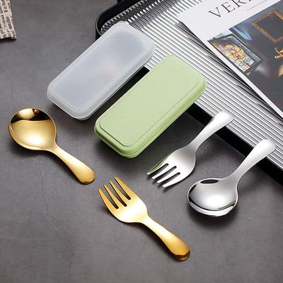 Mini 304 Stainless Steel Spoon Fork Set Short Handle Storage Case Cutlery Set Tableware Office