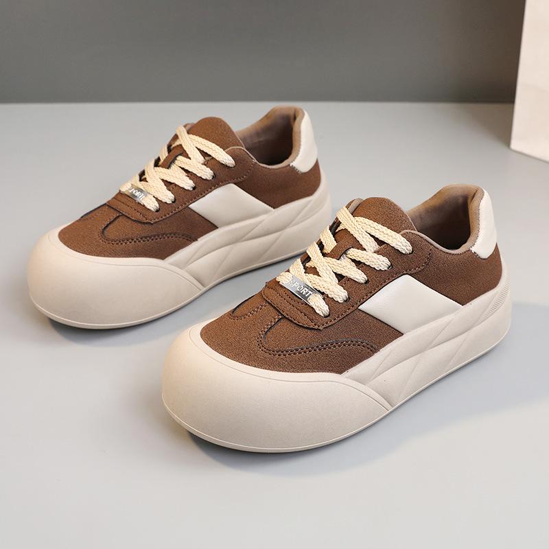 

[Customized] BR992 new 2025 spring and summer breathable leather surface round head splicing casual shoes thick sole heightening board 40
