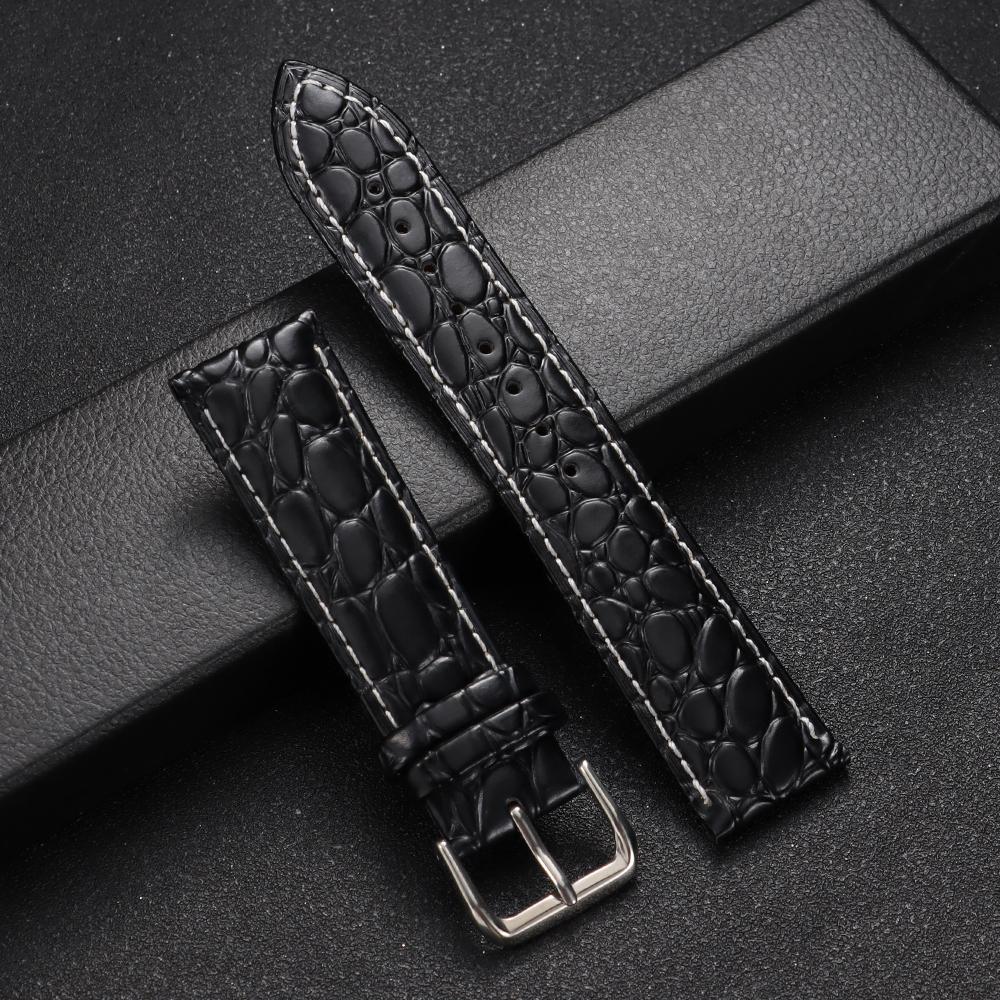 Crocodile Pattern Design Leather Watchband 12/14/16/17/18/19/20/21/22/24mm Soft Watch Straps Men Women Casual Business Wristband