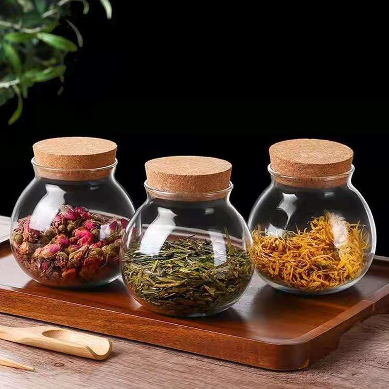 Transparent High Borosilicate Glass Tea Storage Jar with Cork Seal Cork Lid 500ml