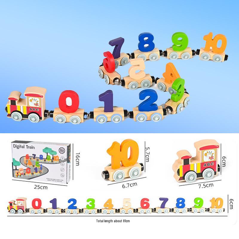 Colorful Wooden Magnetic Train with Number and Letter Blocks - Educational Pull-Along Toy for Preschoolers