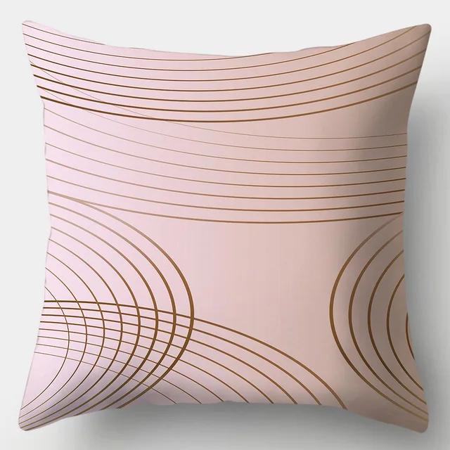 45x45 Simple Abstract Pink Line Leaf Printed Polyester Cushion Cover for Home Living Room Sofa Chair Decorative Pillowcase