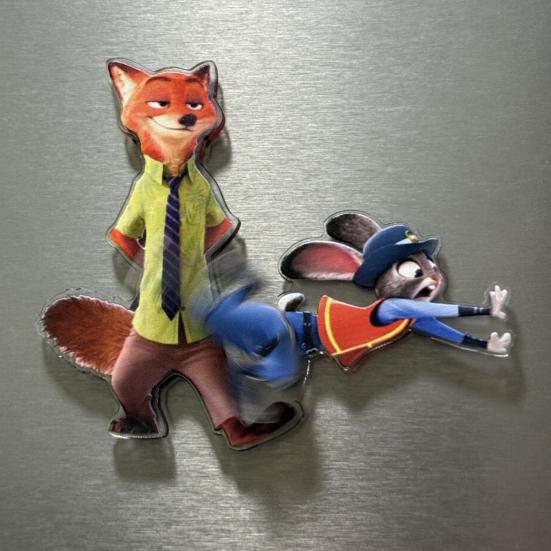 Drehbarer Fuchs Hase Kühlschrankmagnet Acryl Cartoon Filmfigur Tier Kühlschrankmagnet Heim Büro Küchendekoration Filmfans Geschenk
